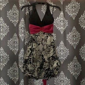 Rose Pattern Black and Pink Dress